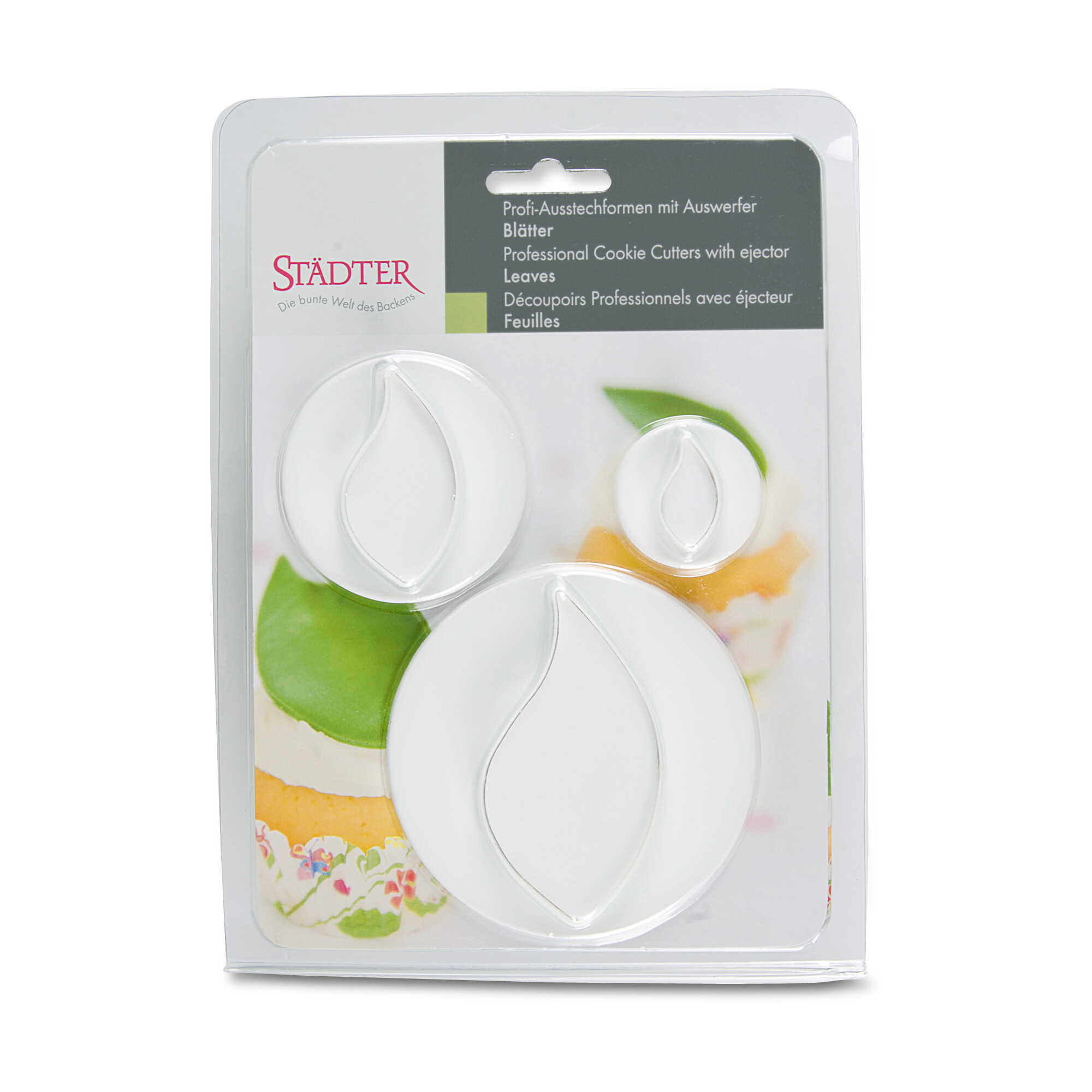 Ausstecher Set mit Auswerfer Blätter 3-teilig