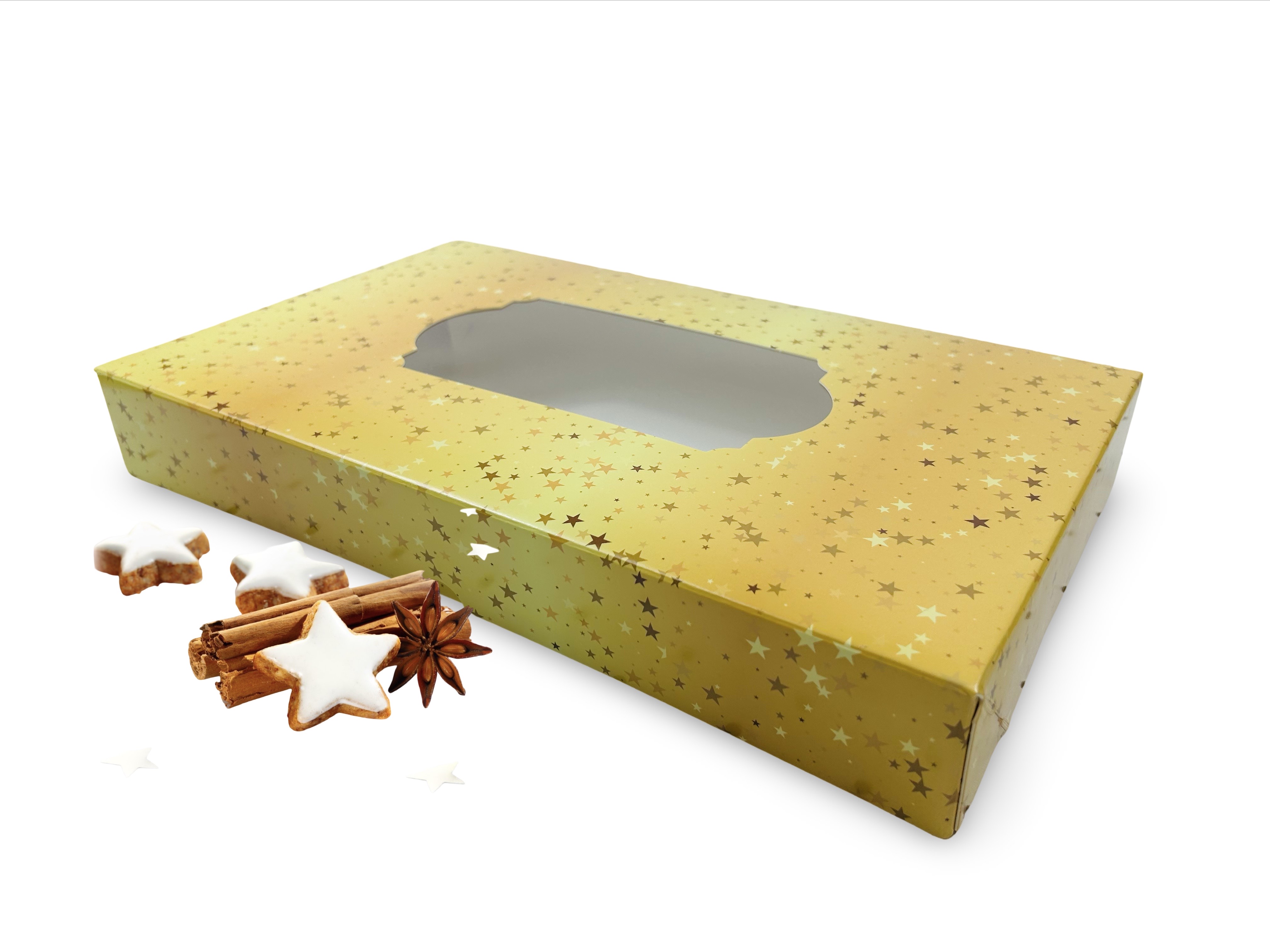 Keksschachtel Weihnachten Jumbo - Weihnachtsmotiv Sterne  36 x 22 x 5 cm 