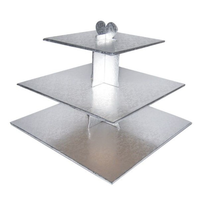 Quadratische Silberne Cupcake-Etagere (33 cm)