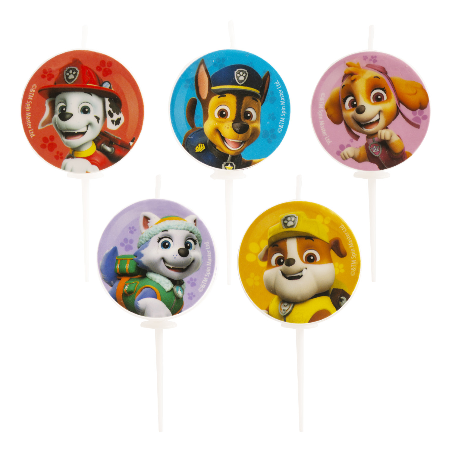 Paw Patrol Kerzen Set – 5 Stück (Ø 3 cm) | Tortenkerzen für Paw-Patrol Geburtstag